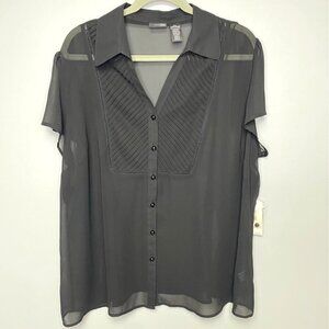 NWT East 5th Plus Size Black Flutter Sleeve V-Neck Button-up Blouse size 2X